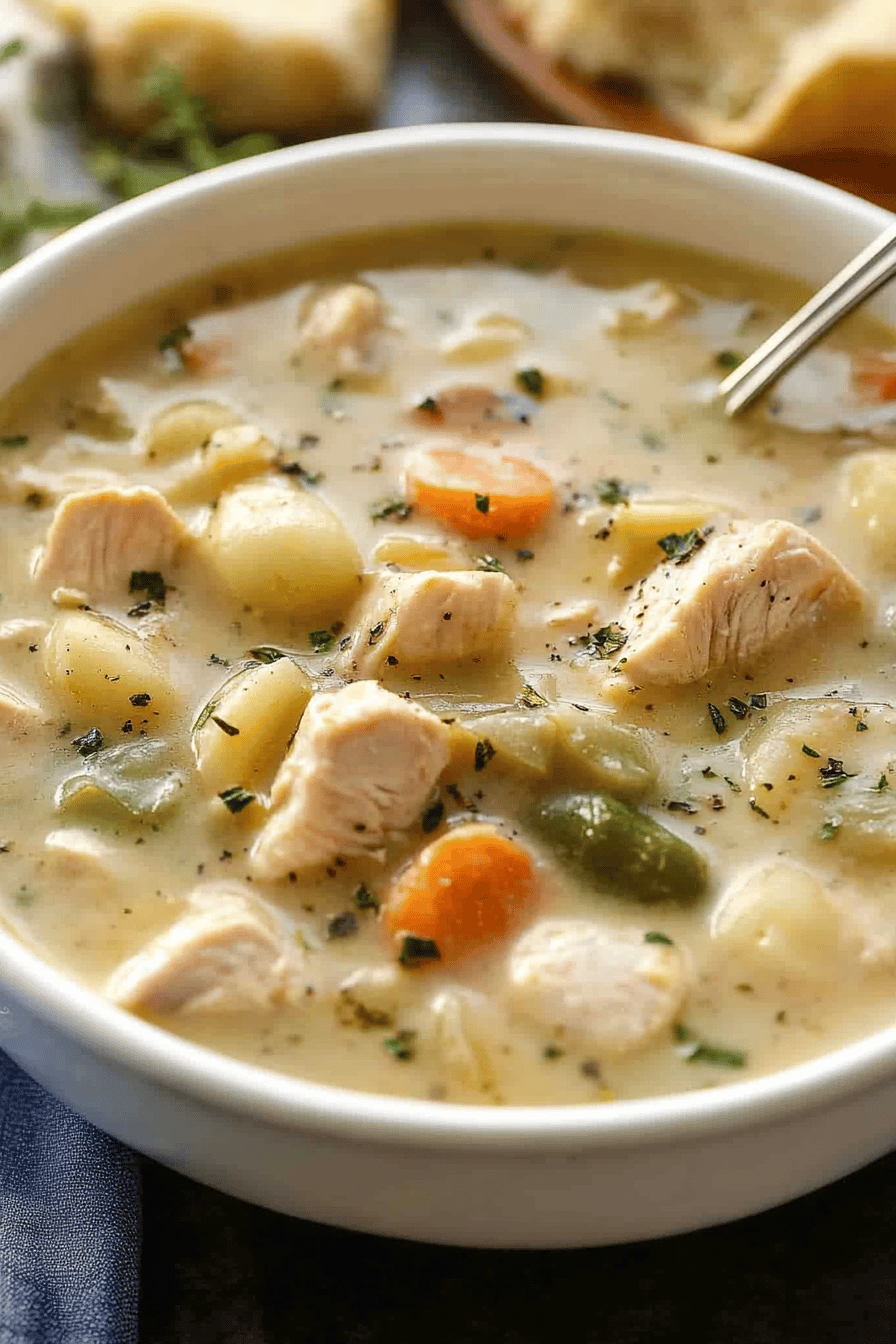 Crock Pot Chicken Stew final dish beautifully presented and ready to serve