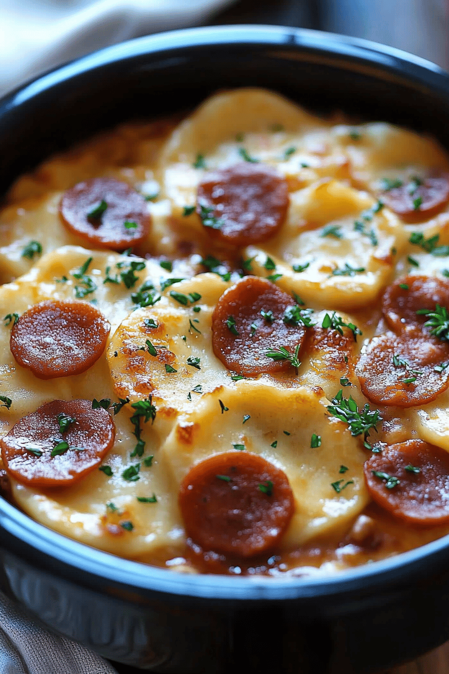 Crock Pot Pierogi Casserole final dish beautifully presented and ready to serve