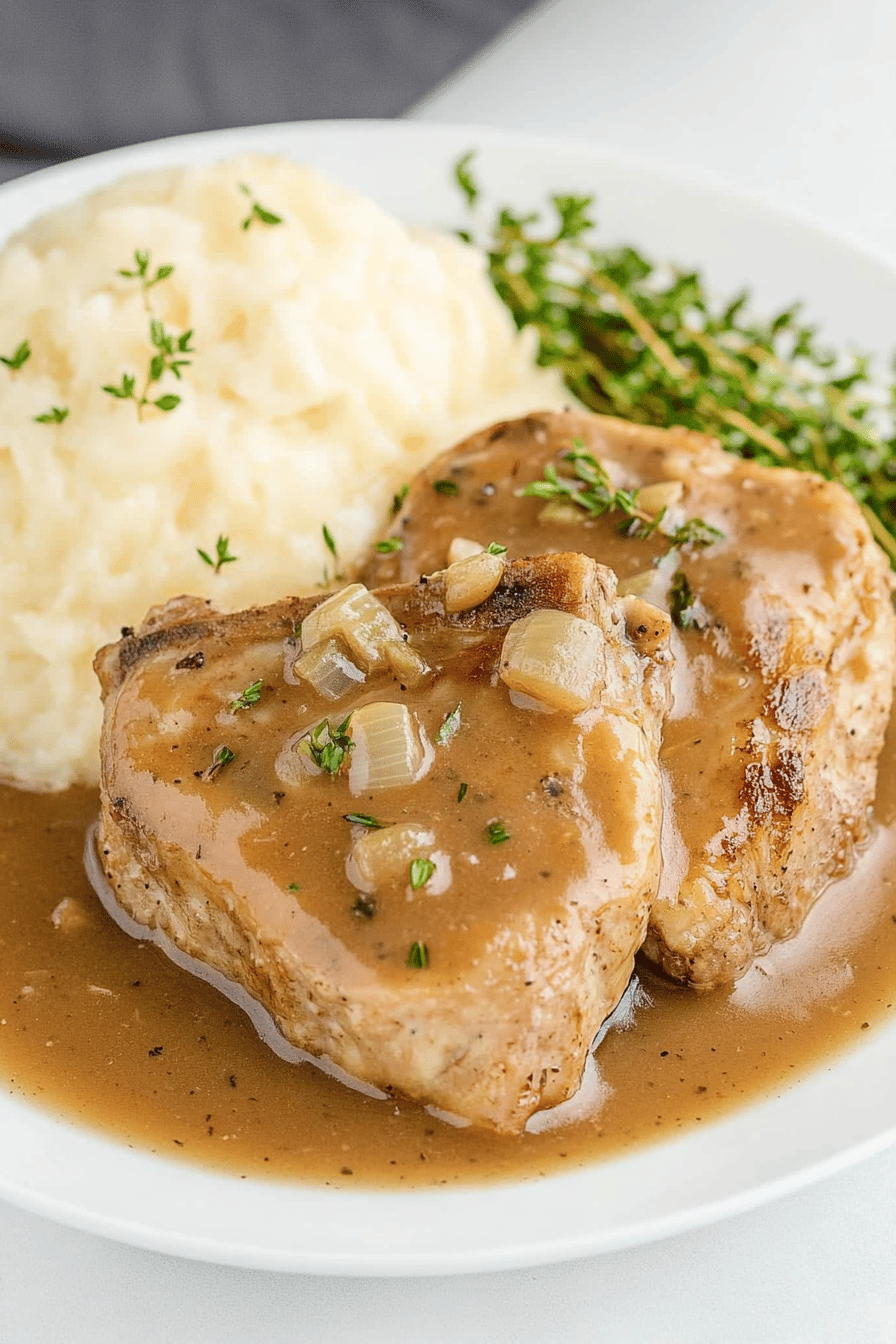 Crock-Pot Pork Chops final dish beautifully presented and ready to serve