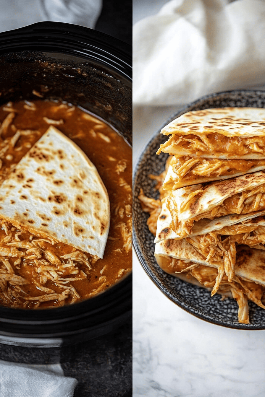 Crockpot Queso Chicken Quesadillas slice on plate showing perfect texture and swirl pattern