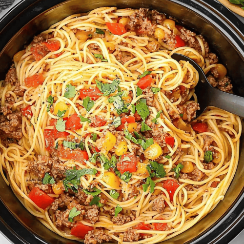 Crockpot Taco Spaghetti