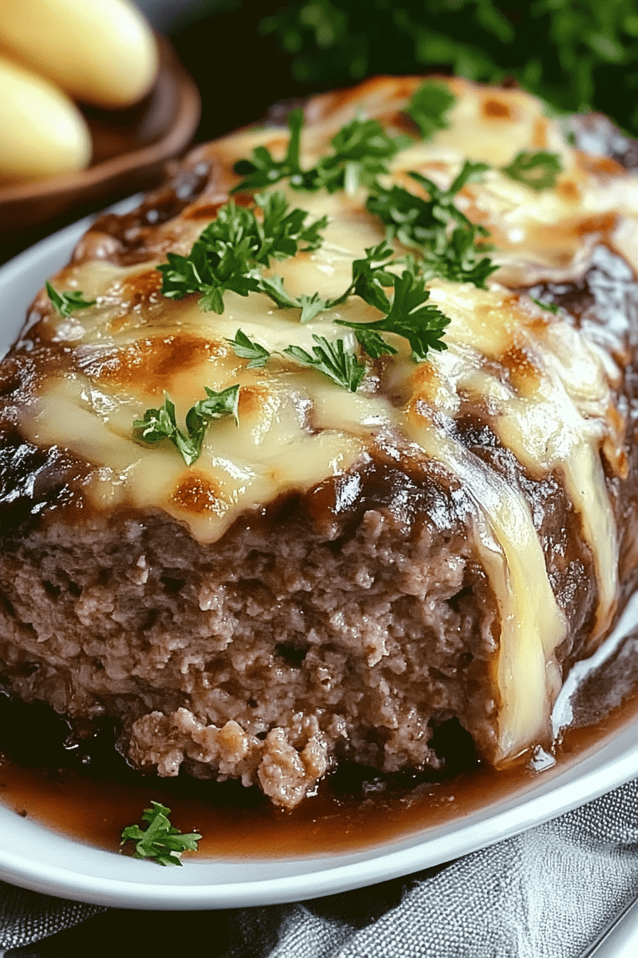 French Onion Meatloaf Recipe final dish beautifully presented and ready to serve