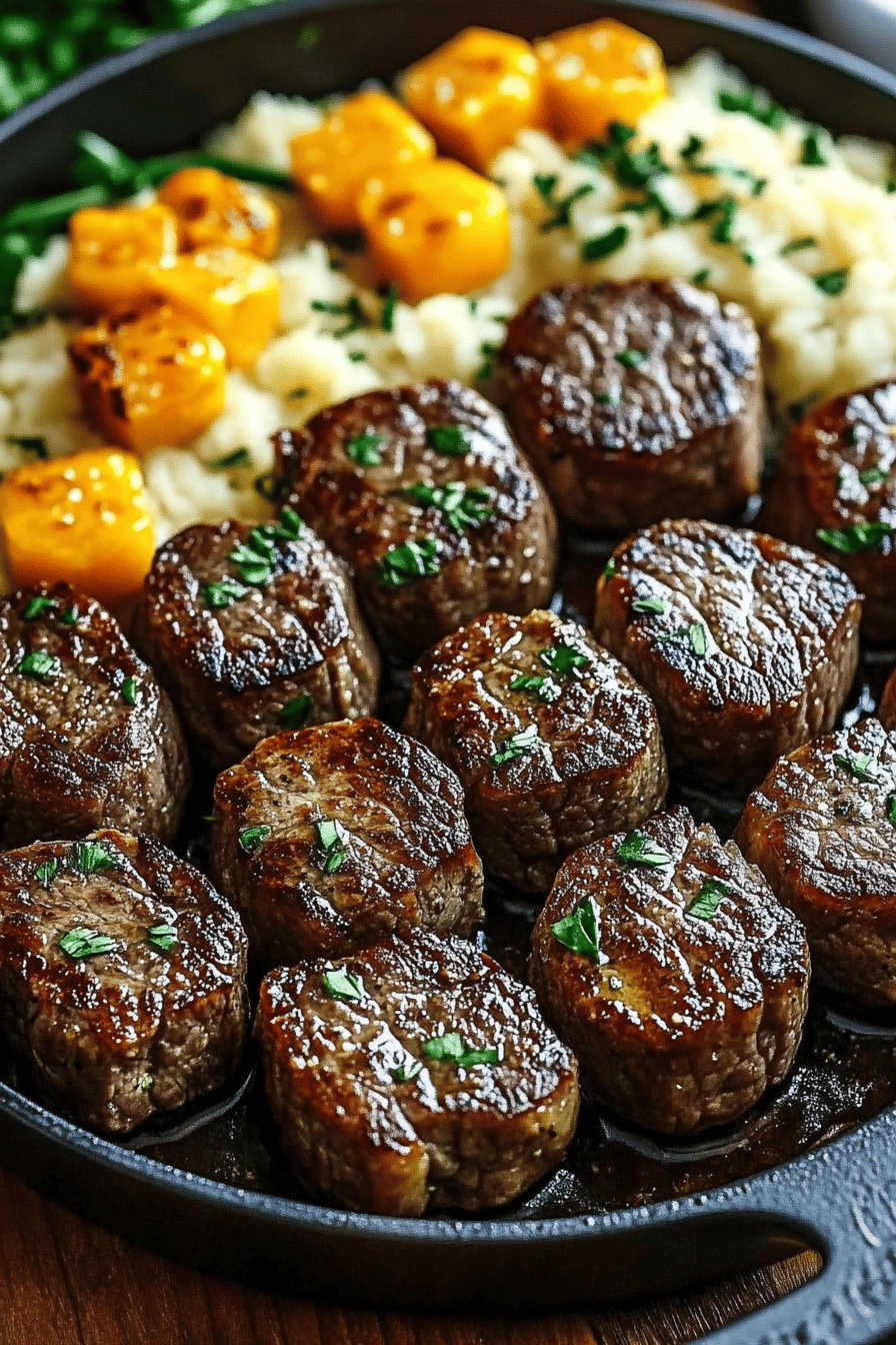 Garlic Butter Steak Bites slice on plate showing perfect texture and swirl pattern