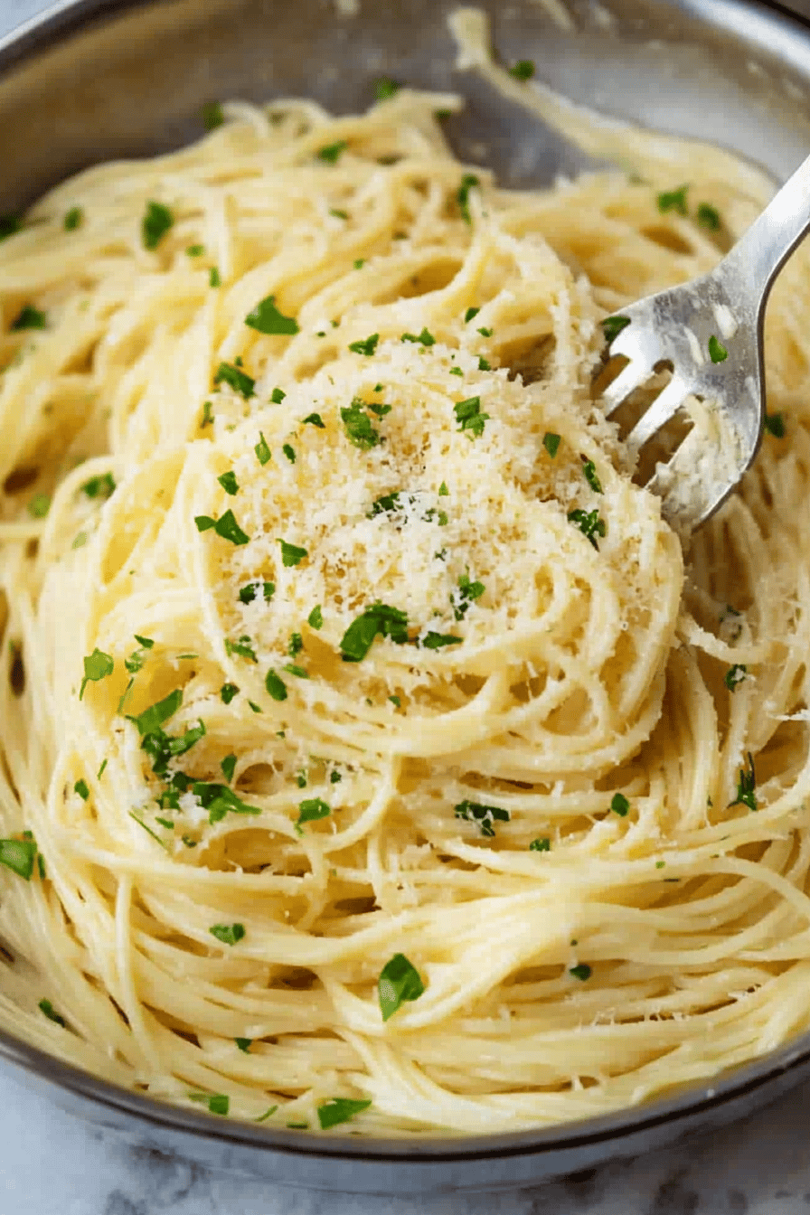 Garlic Parmesan Pasta ingredients organized and measured on kitchen counter