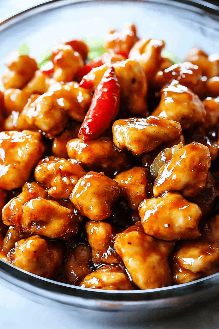 General Tso's Chicken slice on plate showing perfect texture and swirl pattern