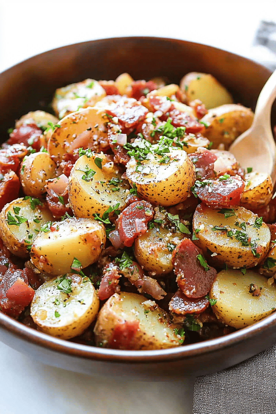 German Potato Salad Recipe ingredients organized and measured on kitchen counter