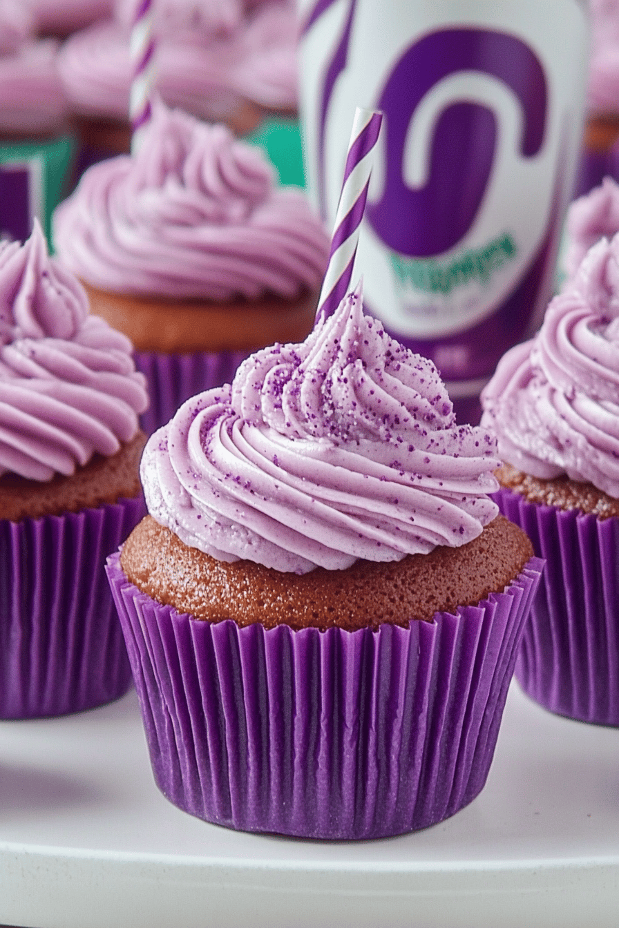 Grape Soda Cupcakes final dish beautifully presented and ready to serve