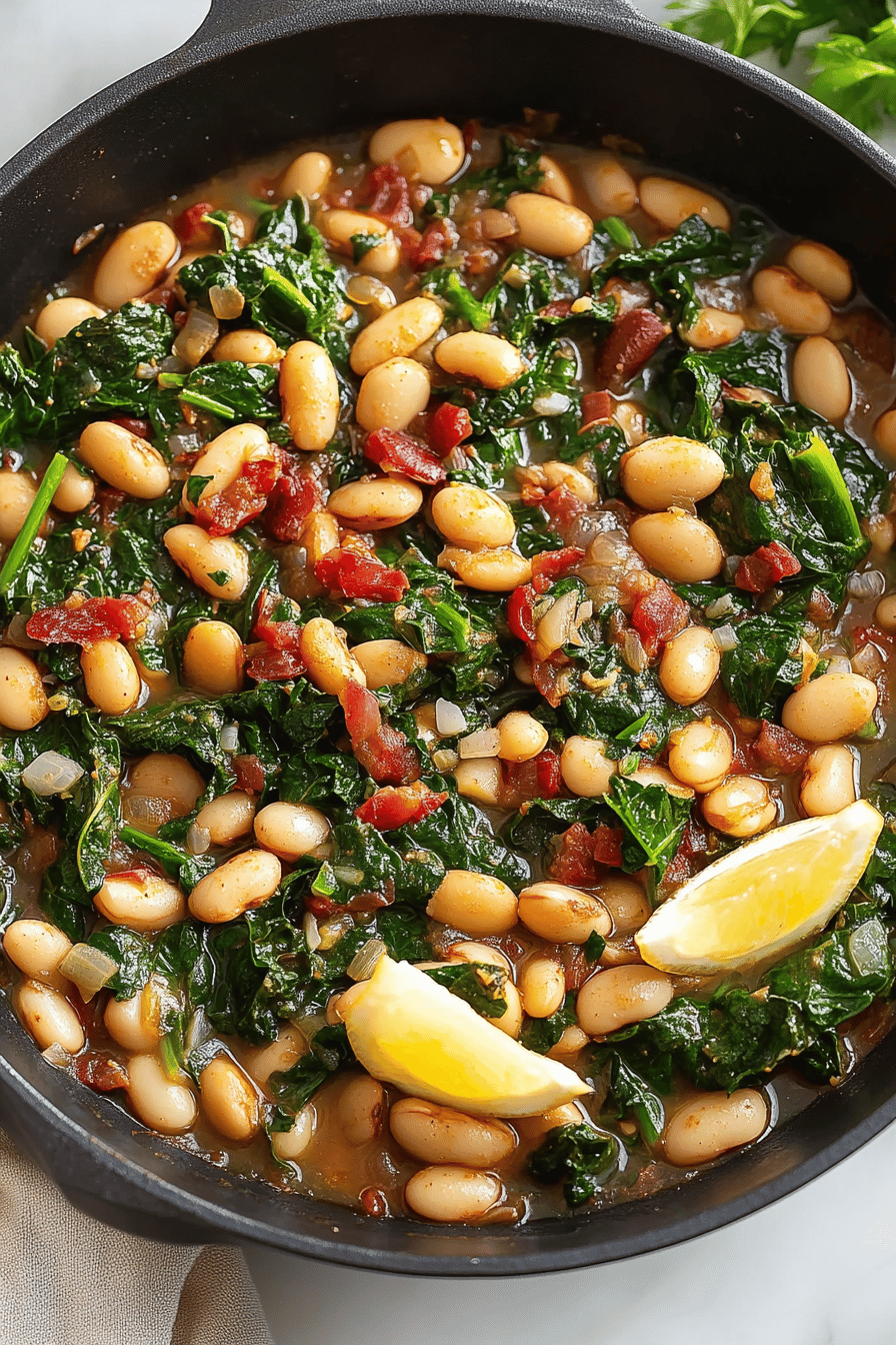 Greens and Beans Recipe final dish beautifully presented and ready to serve