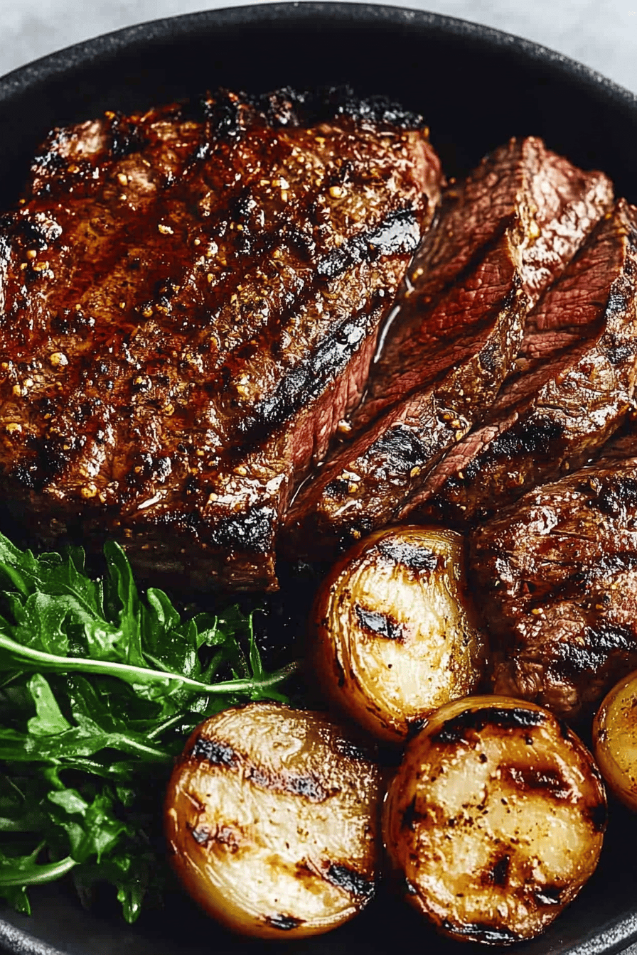 Grill Ribeye slice on plate showing perfect texture and swirl pattern