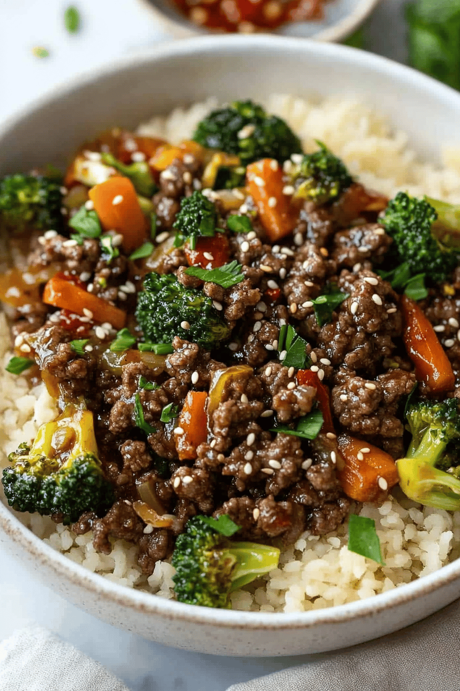Ground Beef and Broccoli final dish beautifully presented and ready to serve