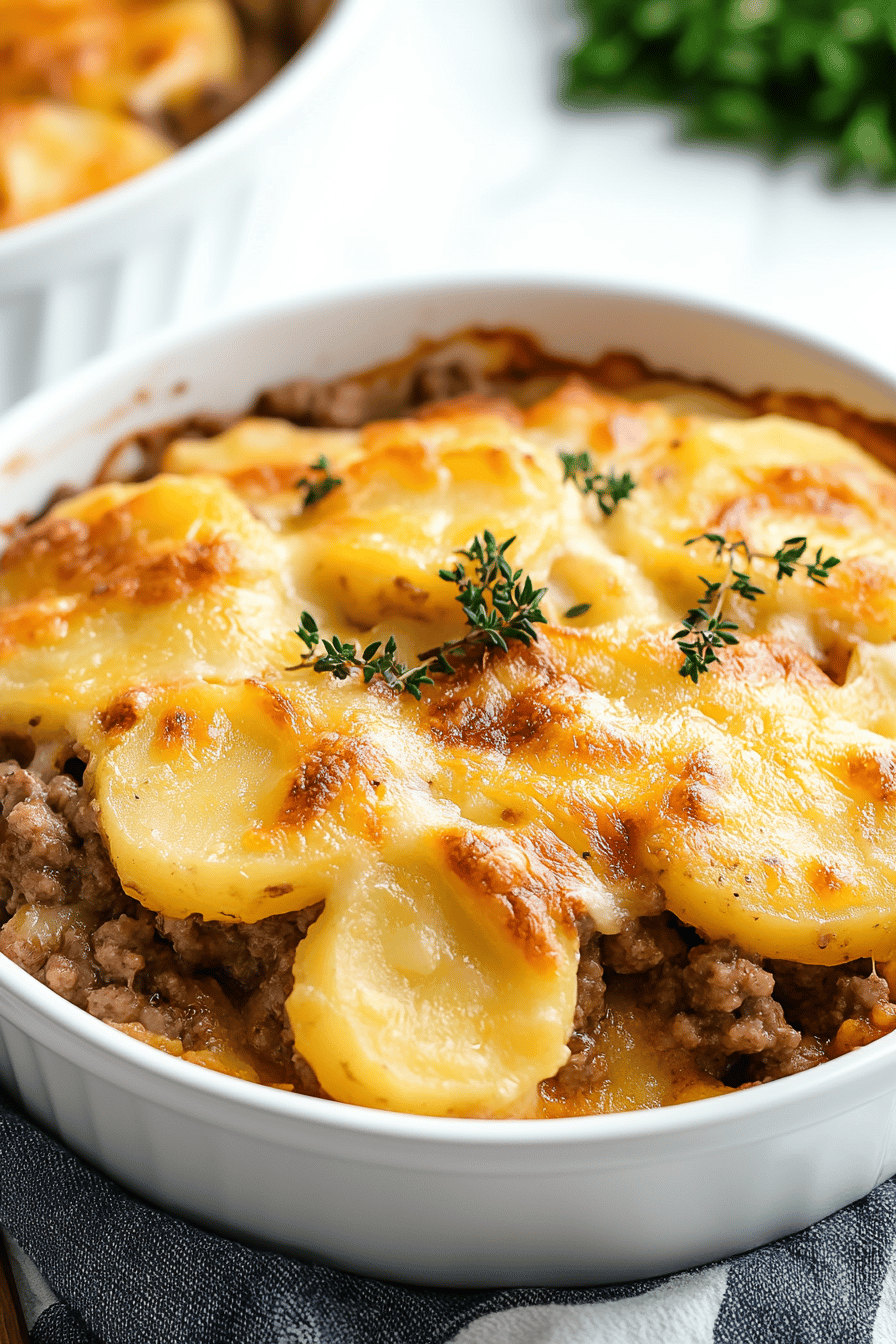 Hamburger Potato Casserole final dish beautifully presented and ready to serve