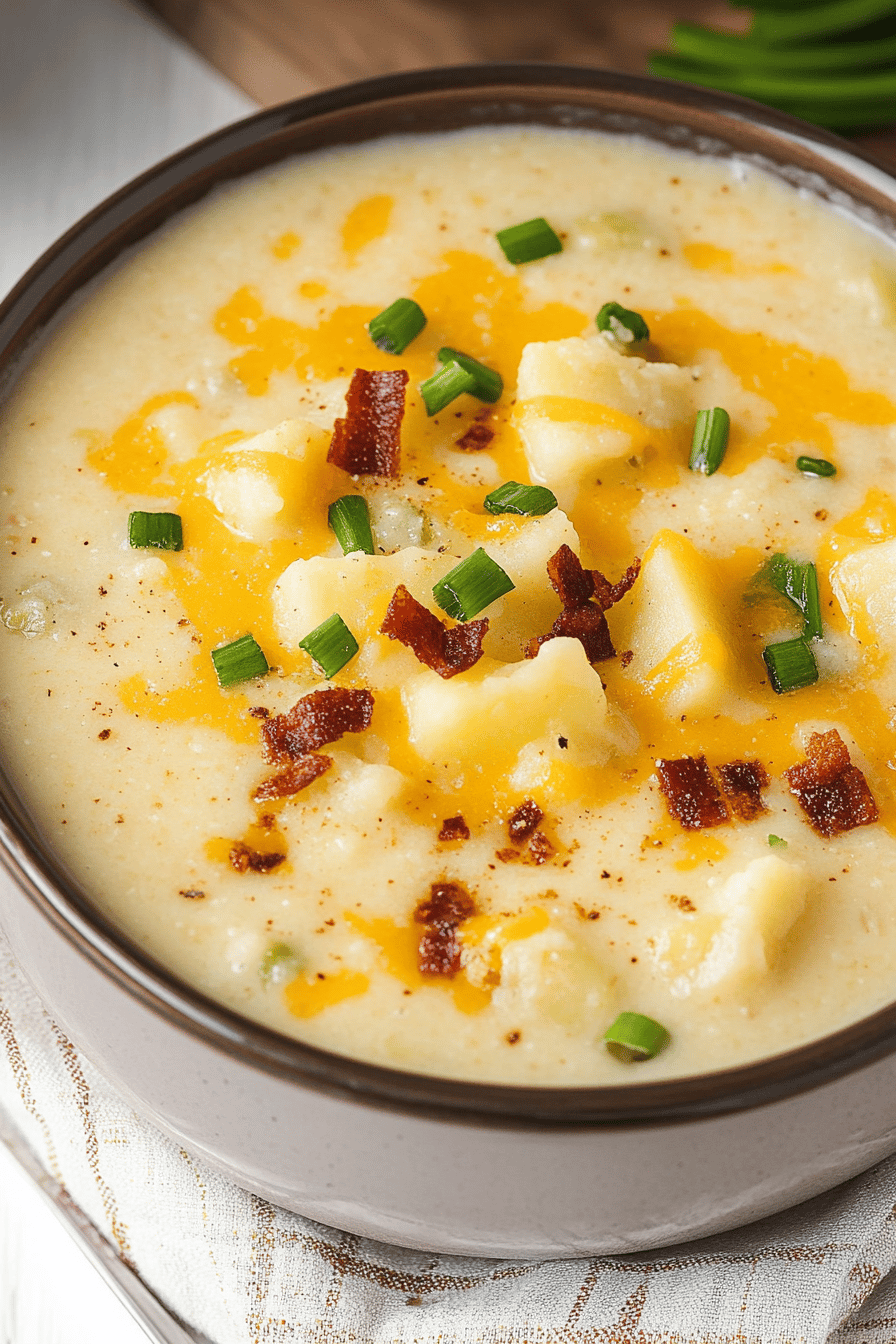 Hash Brown Potato Soup slice on plate showing perfect texture and swirl pattern