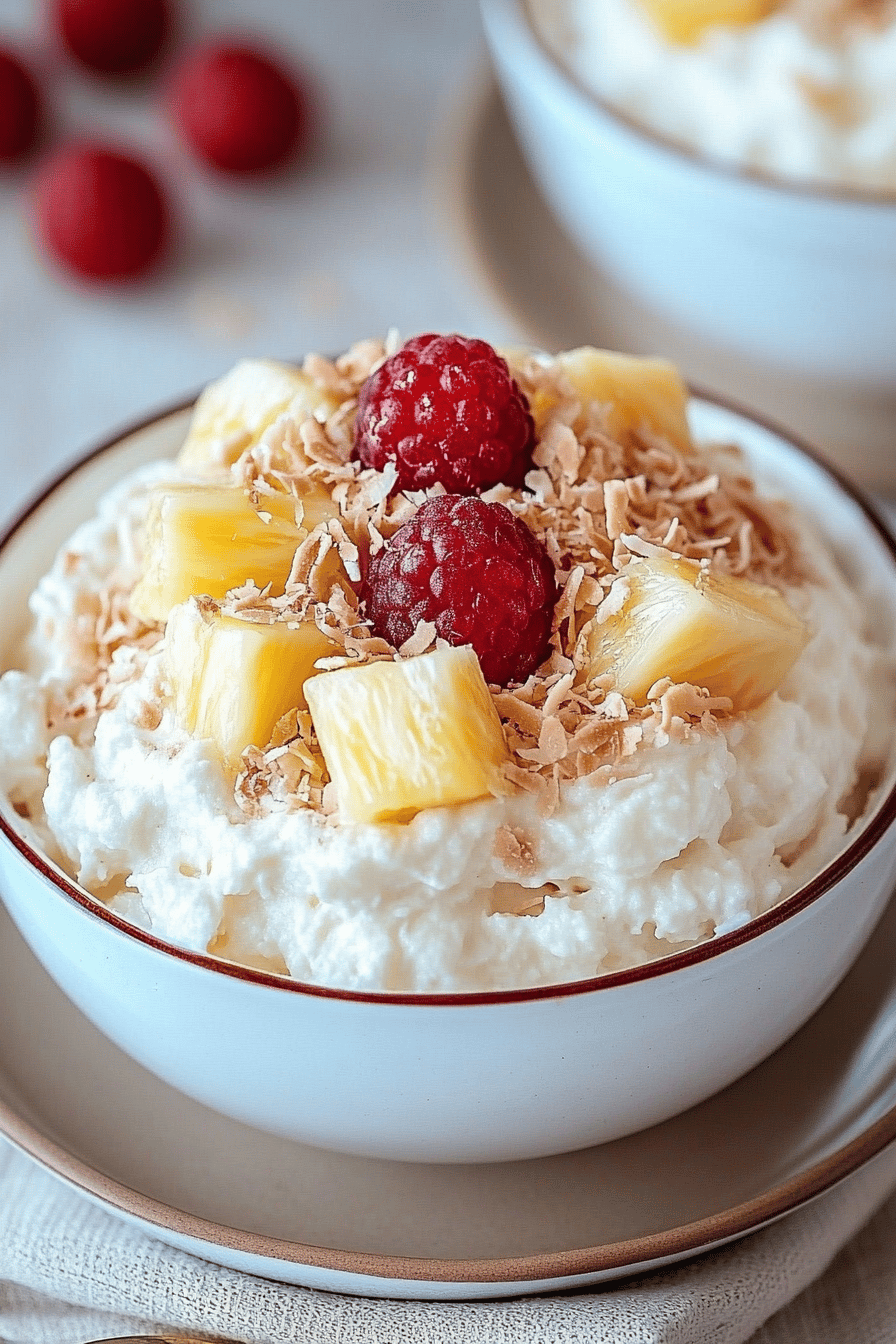 Hawaiian Pineapple Coconut Fluff final dish beautifully presented and ready to serve
