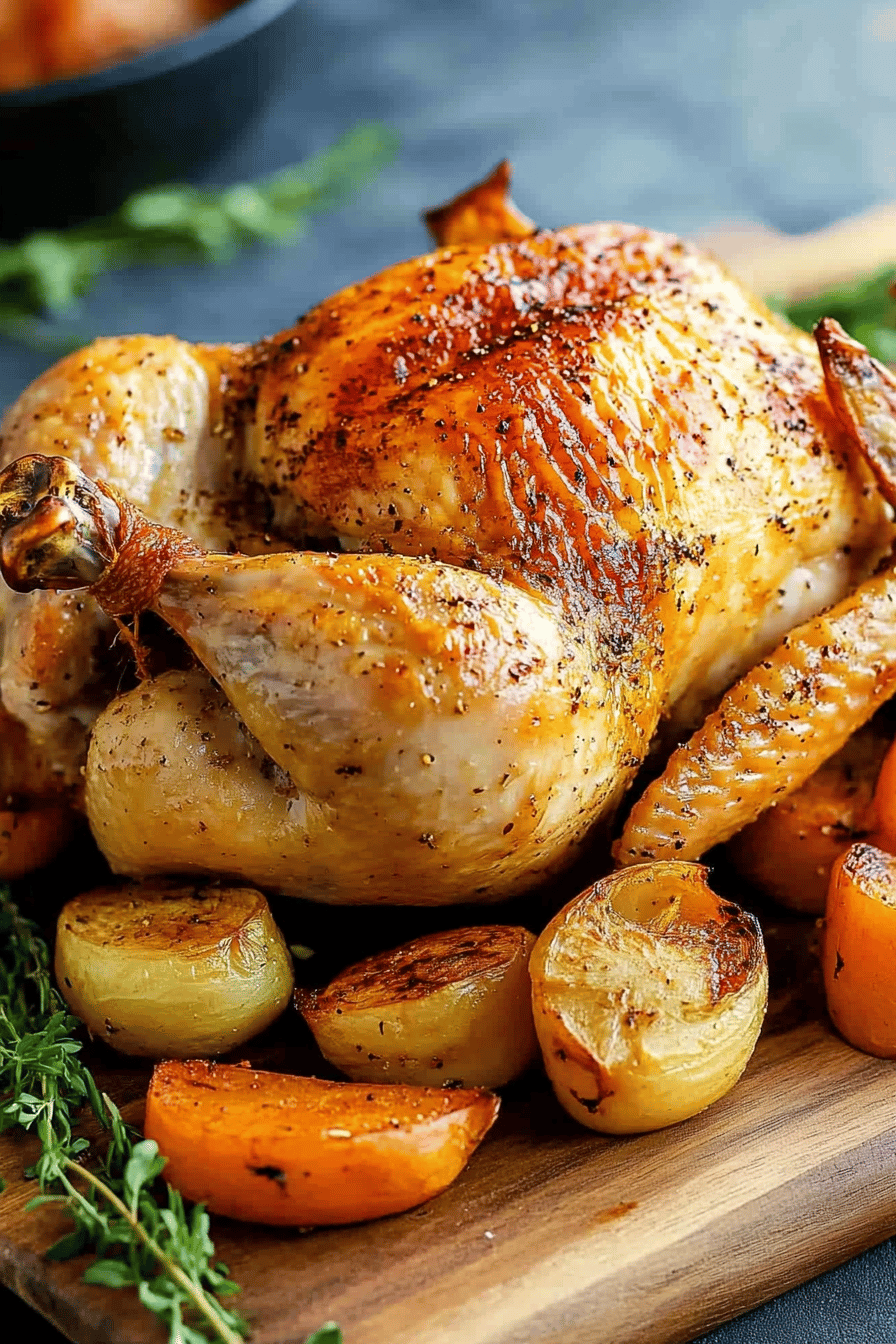 Ina Garten's Roast Chicken final dish beautifully presented and ready to serve