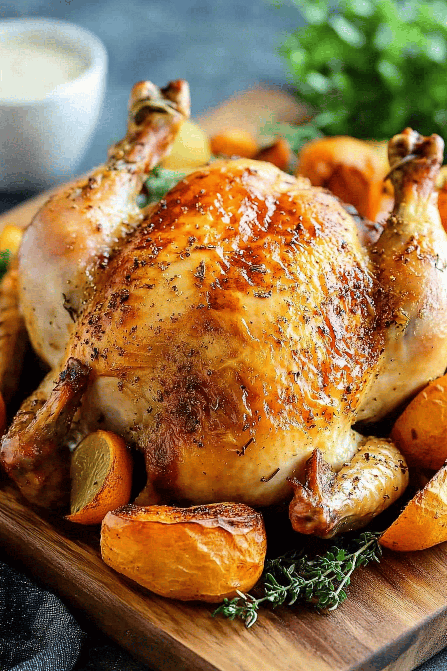 Ina Garten's Roast Chicken slice on plate showing perfect texture and swirl pattern