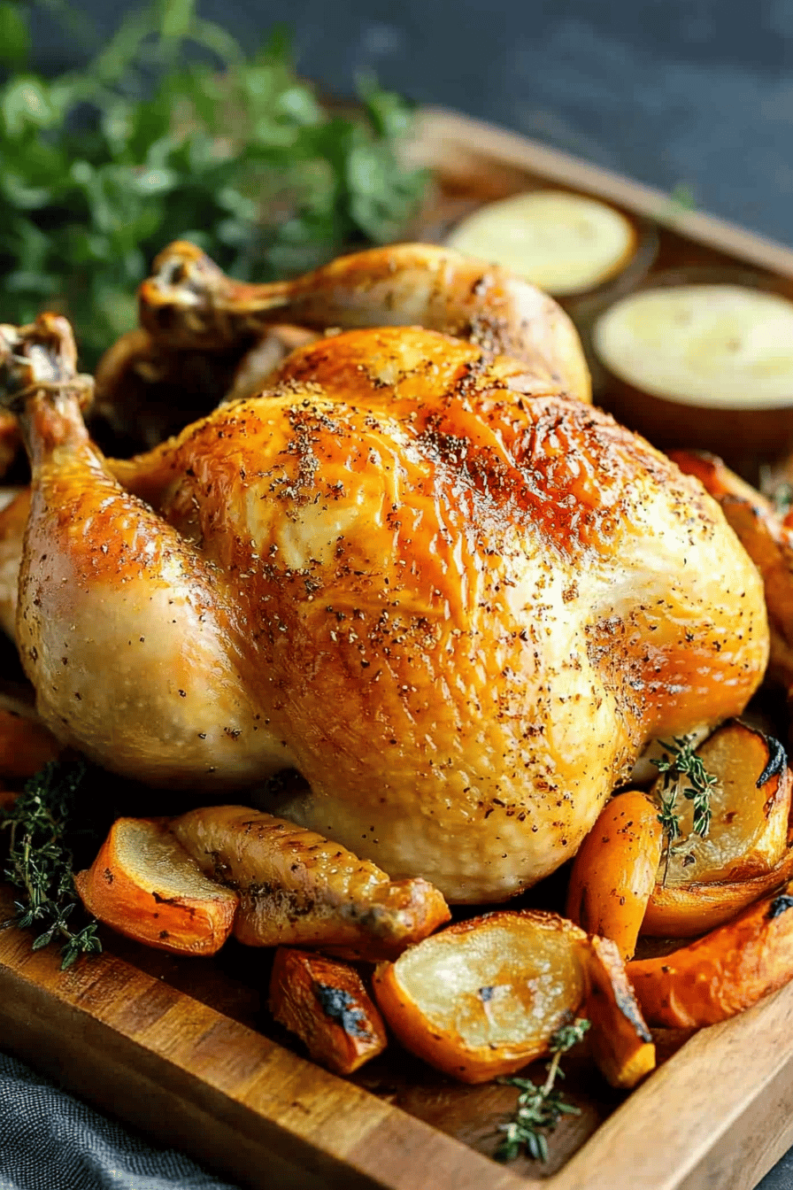 Ina Garten's Roast Chicken slice on plate showing perfect texture and swirl pattern