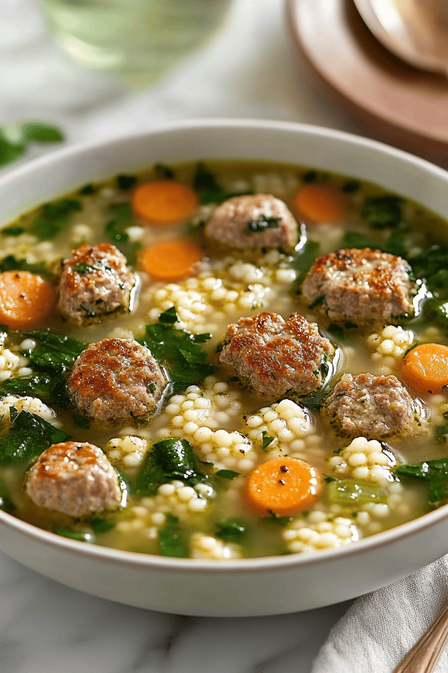 Italian Wedding Soup Recipe final dish beautifully presented and ready to serve