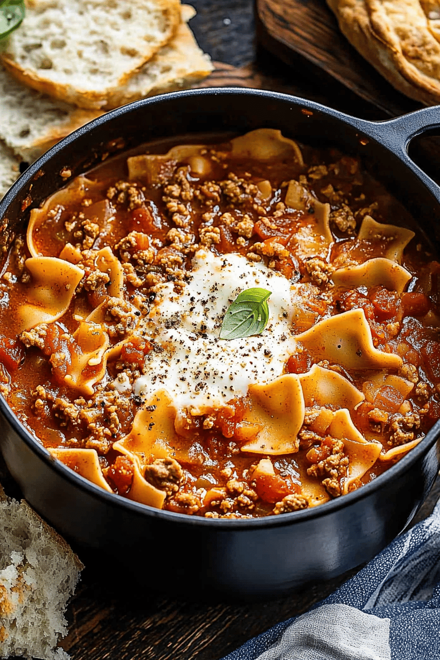 Lasagna Soup Recipe slice on plate showing perfect texture and swirl pattern
