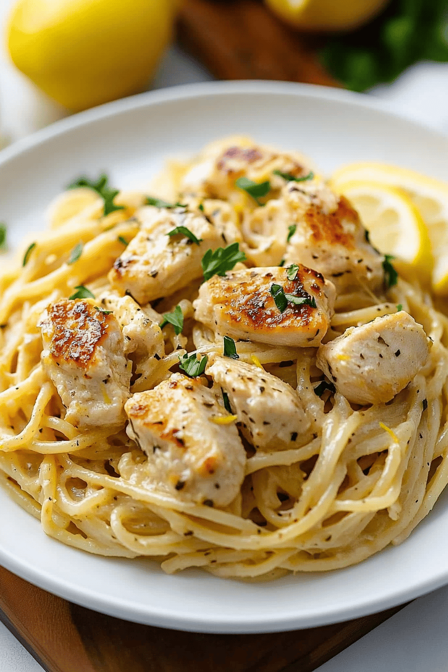Lemon Chicken Pasta slice on plate showing perfect texture and swirl pattern