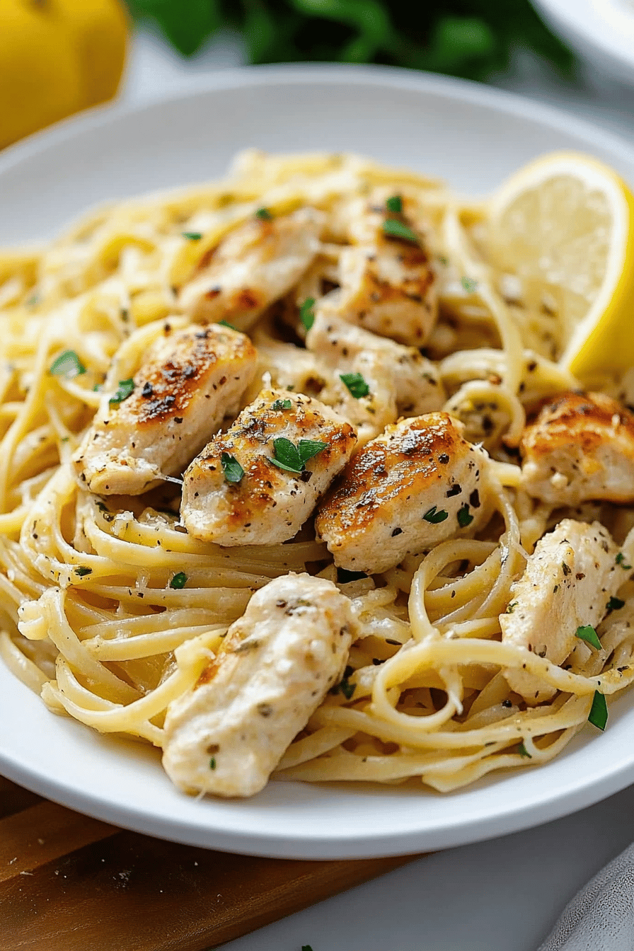 Lemon Chicken Pasta final dish beautifully presented and ready to serve
