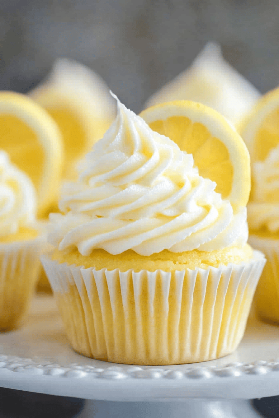 Lemon Cupcakes slice on plate showing perfect texture and swirl pattern