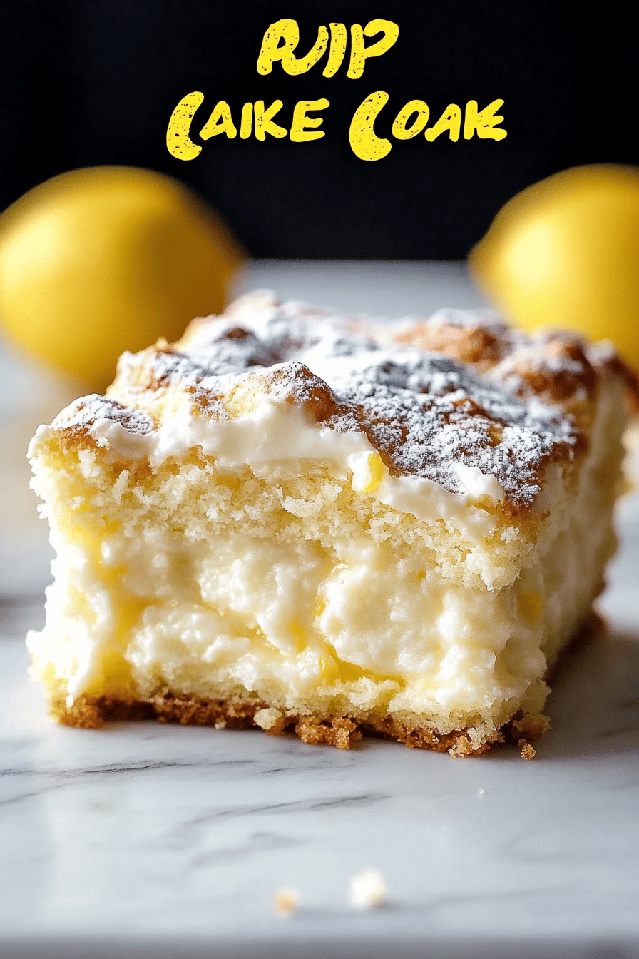 Lemon Dump Cake Recipe slice on plate showing perfect texture and swirl pattern