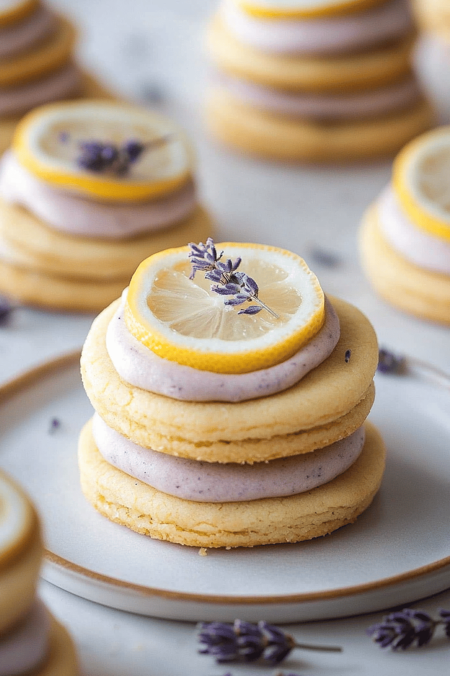 Lemon Lavender Cookies slice on plate showing perfect texture and swirl pattern