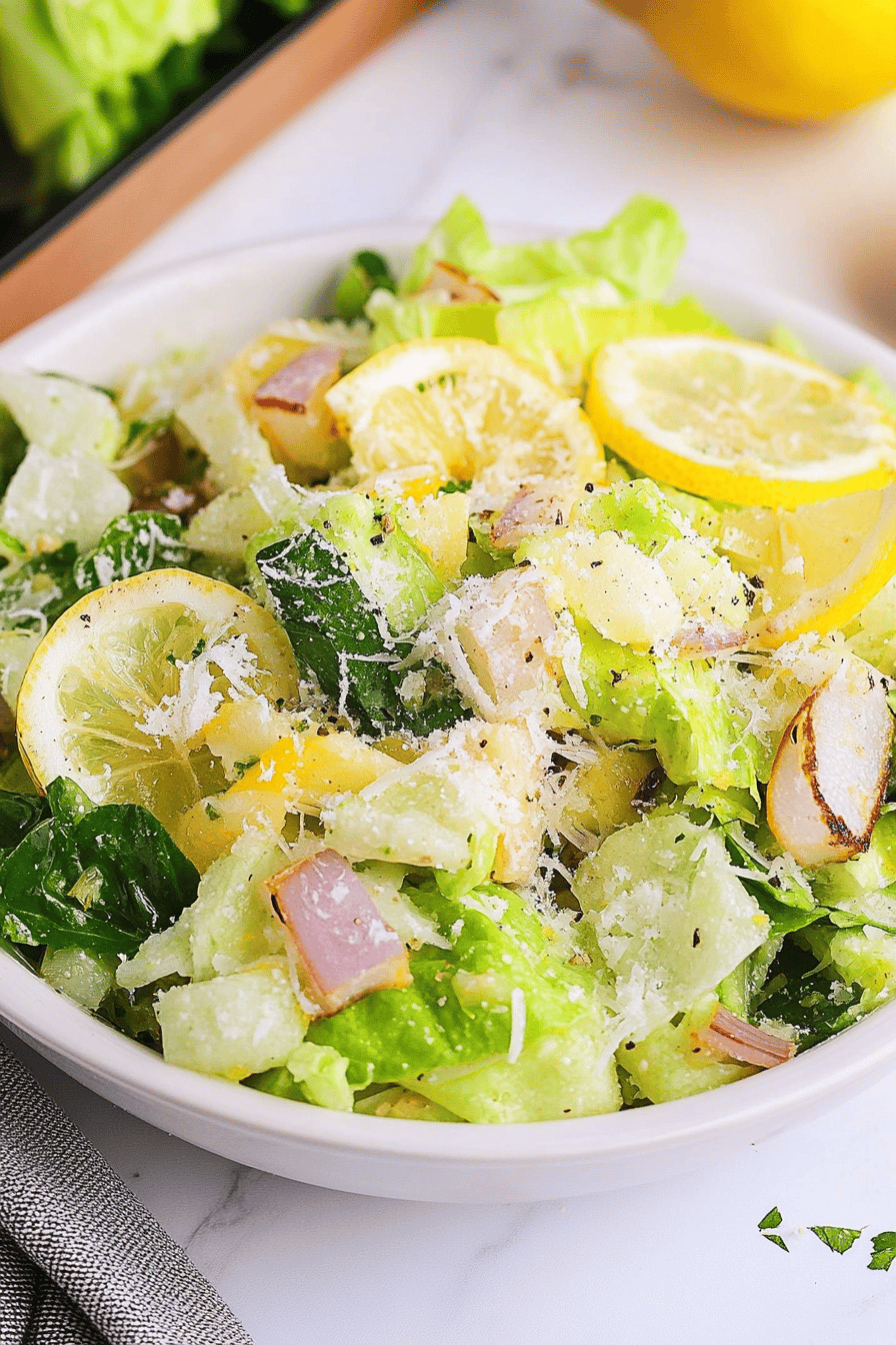 Lemon Parmesan Salad slice on plate showing perfect texture and swirl pattern