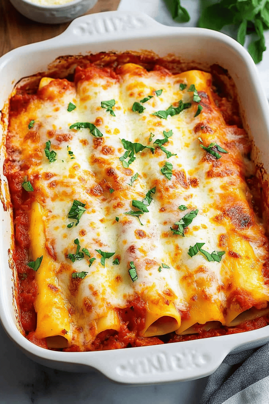 Manicotti Recipe final dish beautifully presented and ready to serve