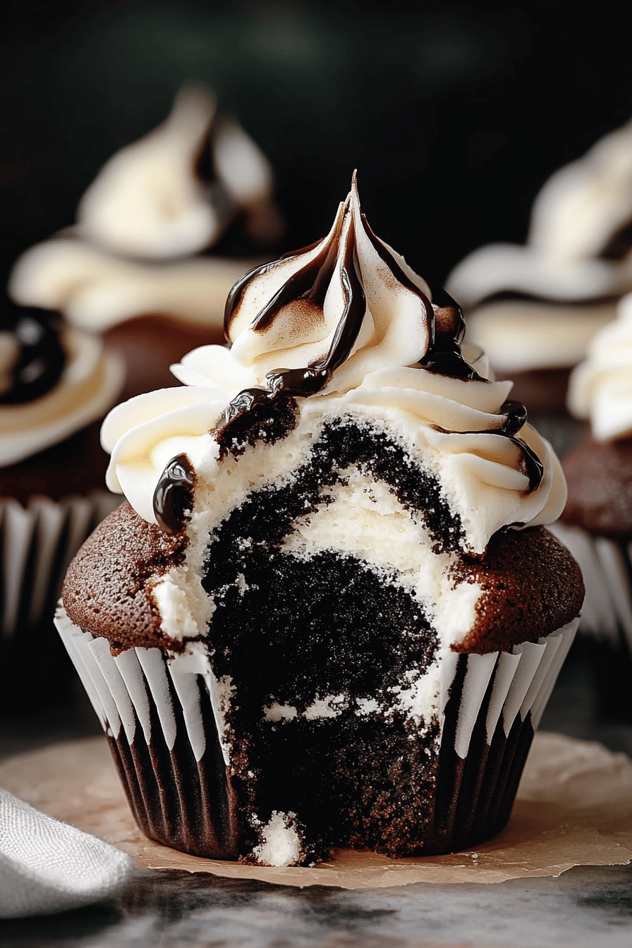 Marble Black and White Cupcakes final dish beautifully presented and ready to serve