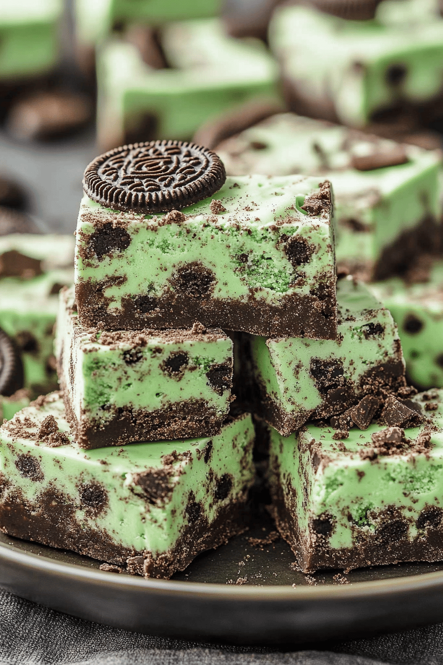 Mint Oreo Fudge slice on plate showing perfect texture and swirl pattern