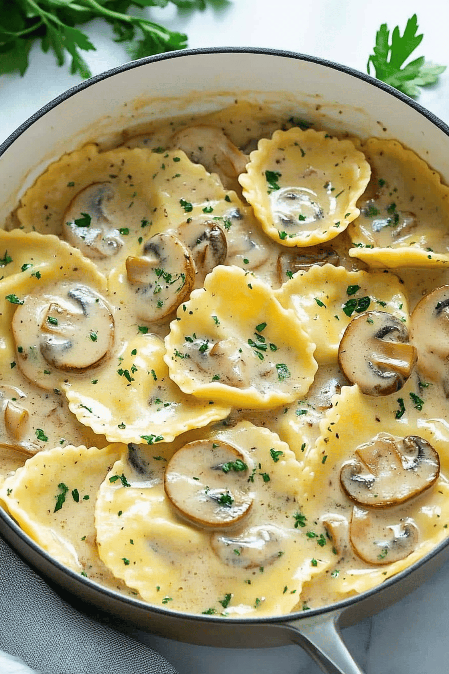 Mushroom Ravioli Sauce final dish beautifully presented and ready to serve