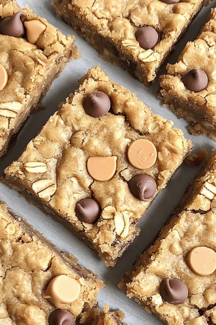 Oatmeal Chocolate Chip Peanut Butter Bars final dish beautifully presented and ready to serve