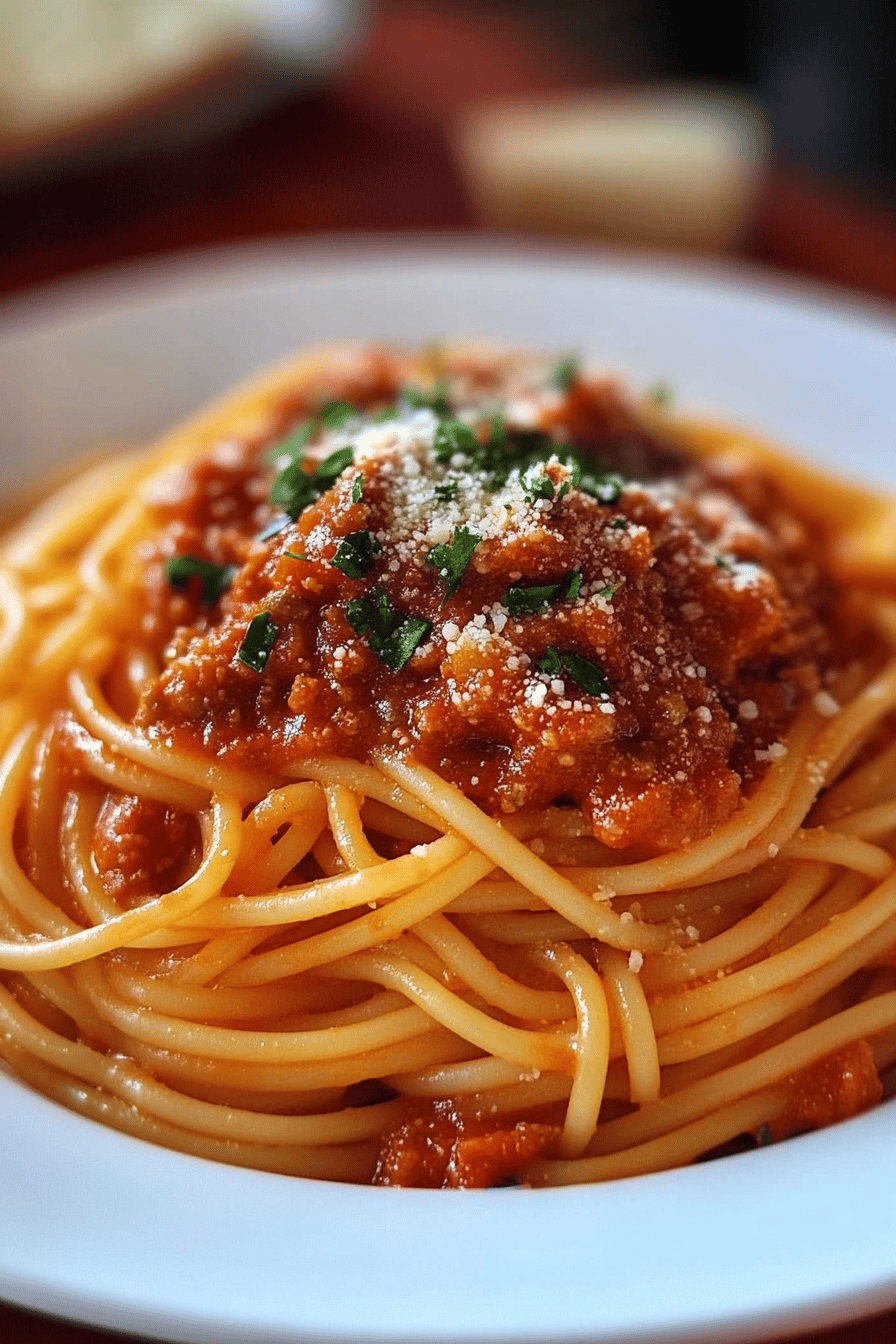 Old-School Spaghetti final dish beautifully presented and ready to serve