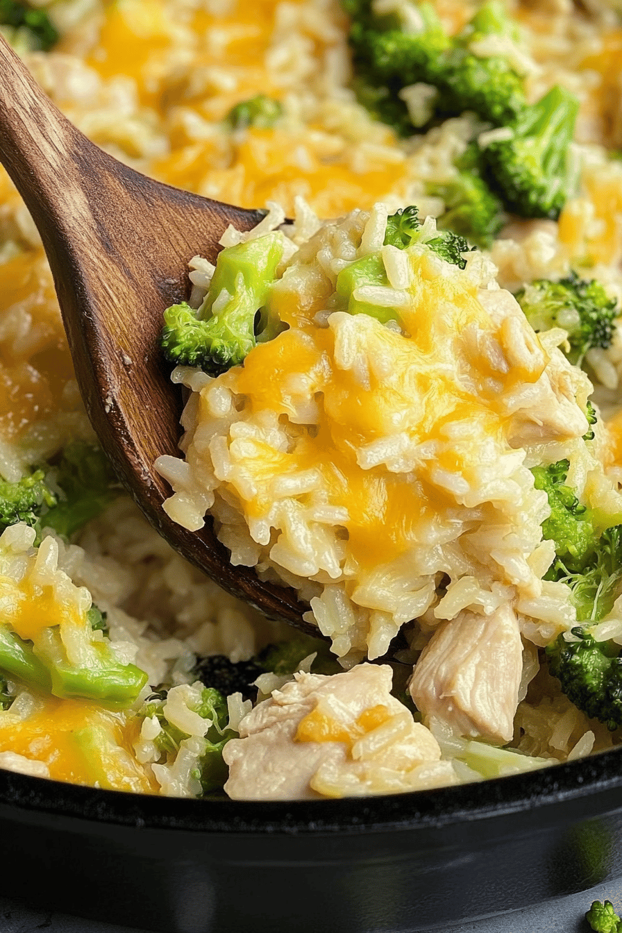 One Pot Cheesy Chicken Broccoli Rice ingredients organized and measured on kitchen counter