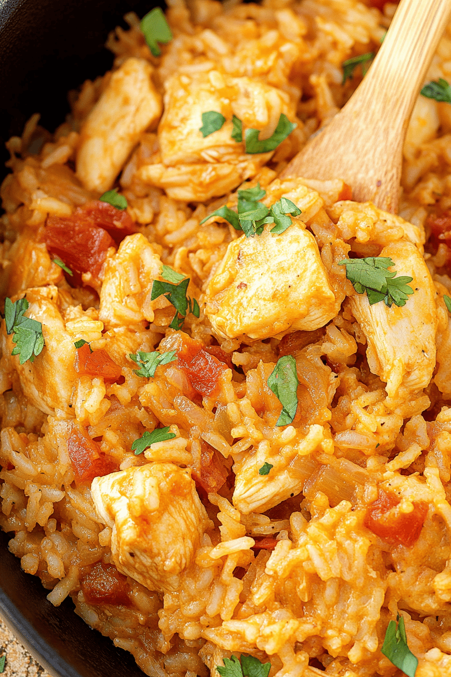 One-Pot Queso Chicken and Rice final dish beautifully presented and ready to serve