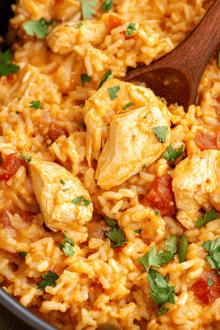One-Pot Queso Chicken and Rice ingredients organized and measured on kitchen counter