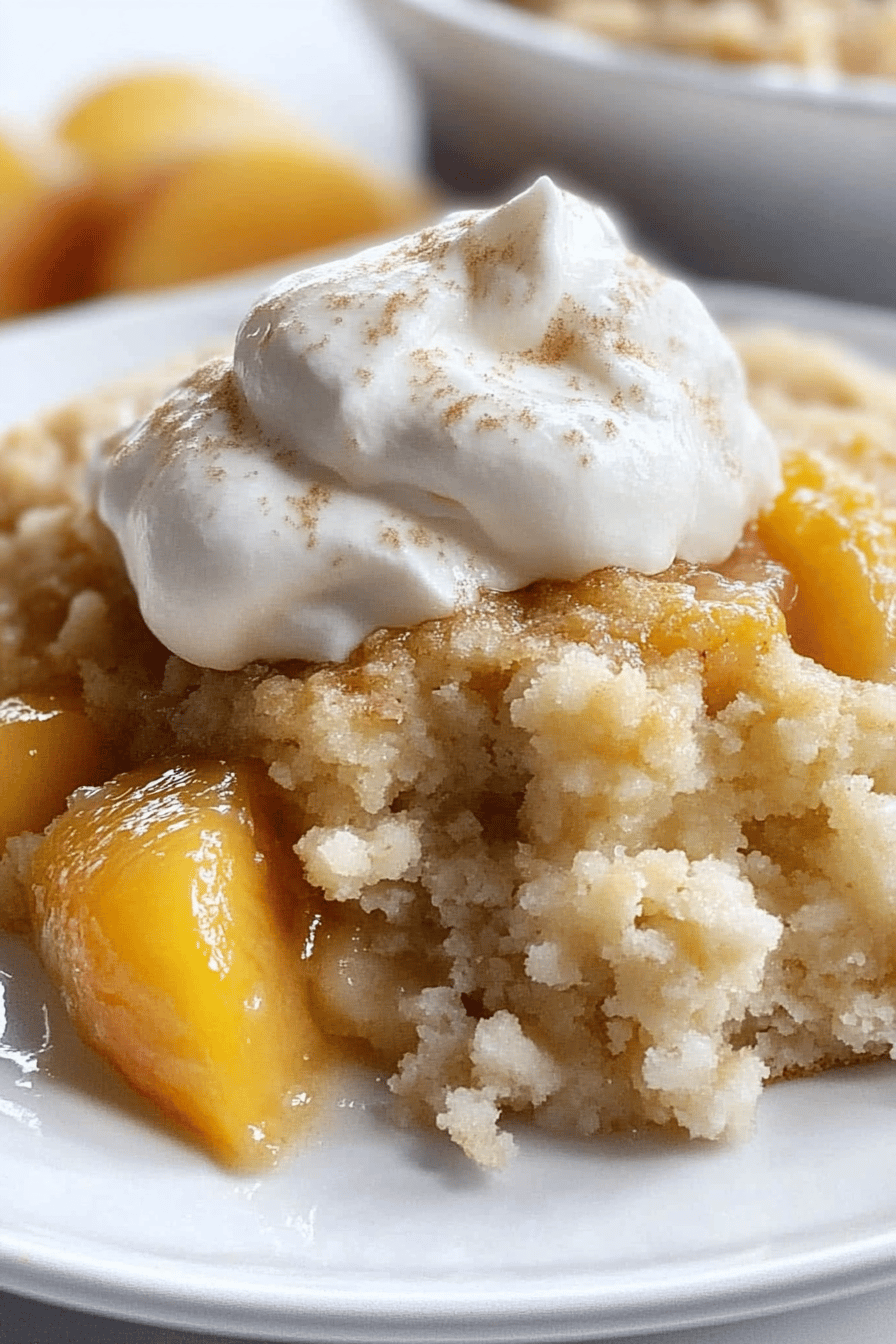 Peach Cobbler Dump Cake final dish beautifully presented and ready to serve