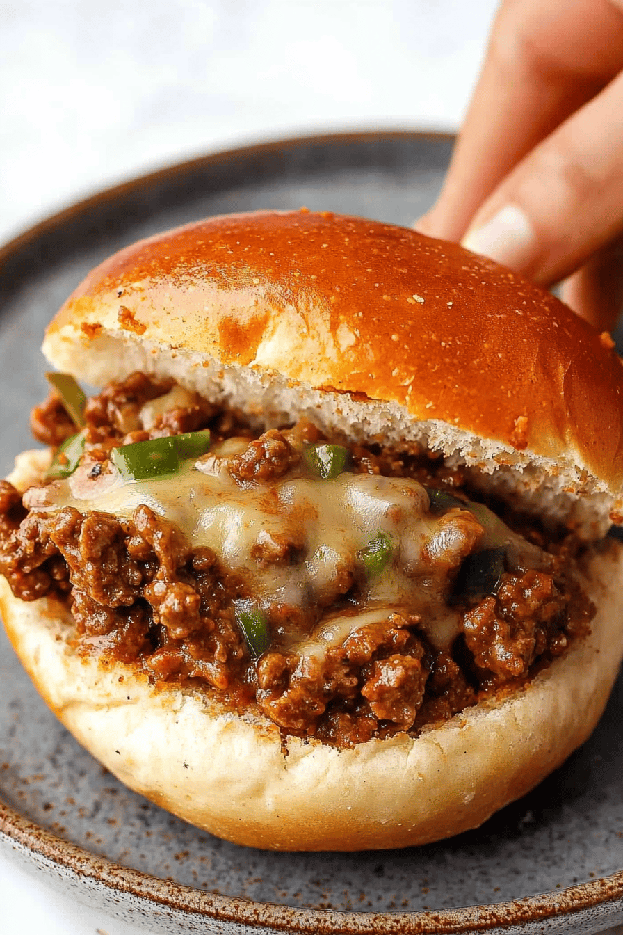 Philly Cheesesteak Sloppy Joes ingredients organized and measured on kitchen counter