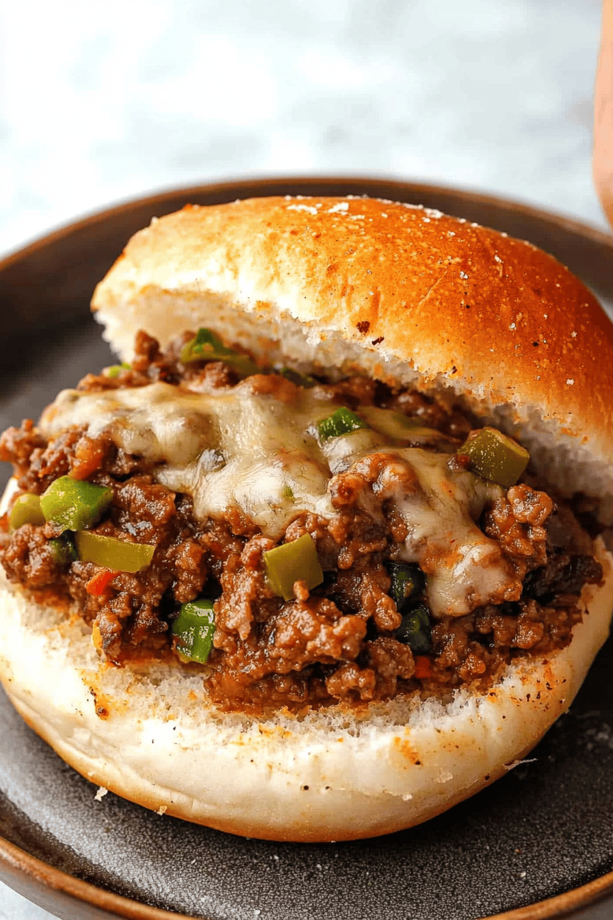 Philly Cheesesteak Sloppy Joes slice on plate showing perfect texture and swirl pattern
