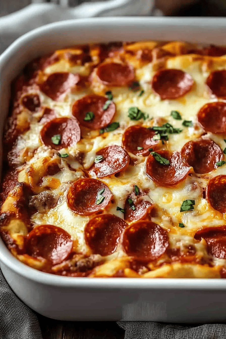 Pizza Casserole Pie slice on plate showing perfect texture and swirl pattern