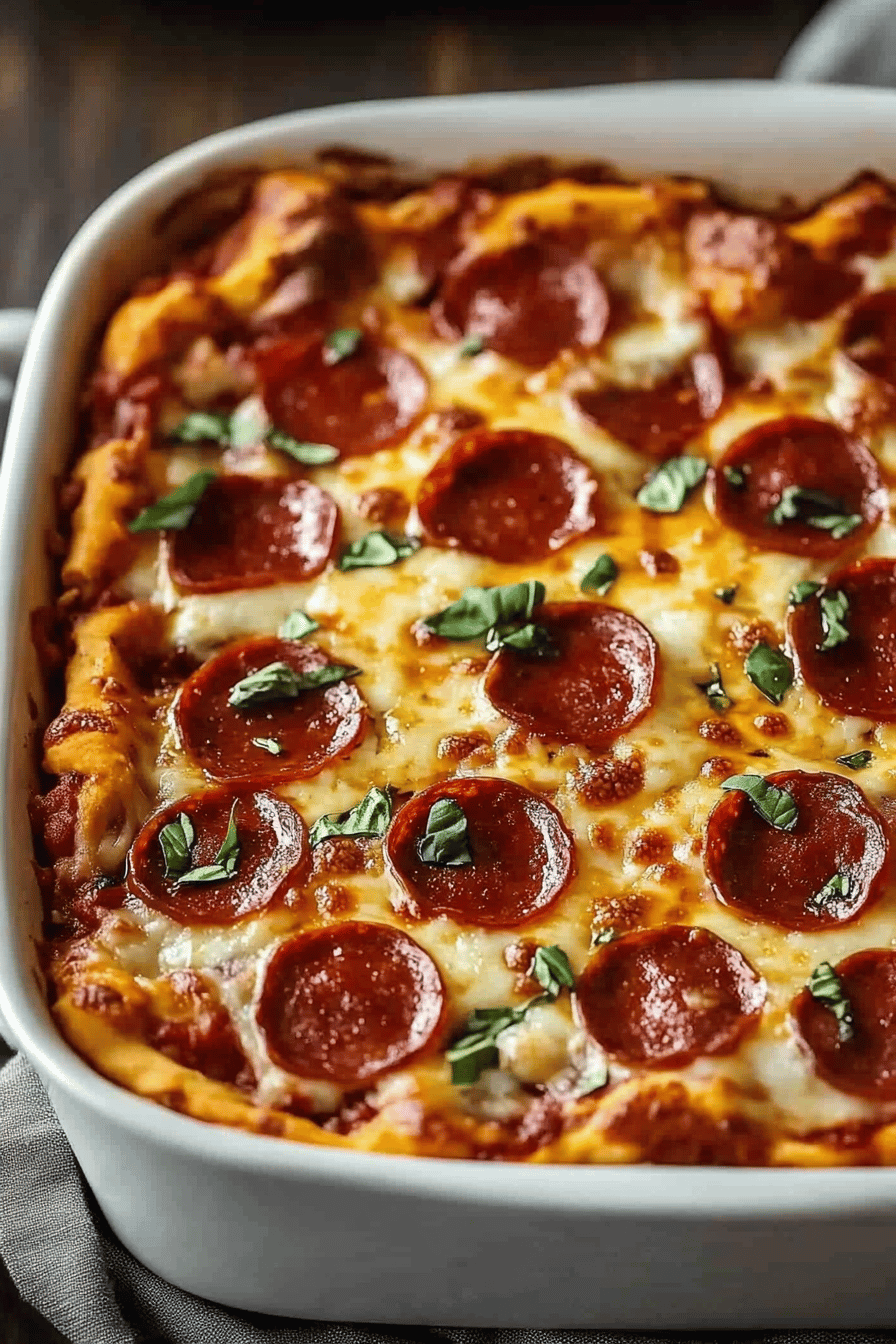 Pizza Casserole Pie final dish beautifully presented and ready to serve