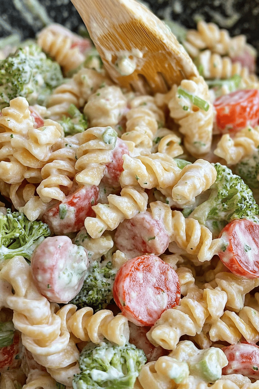 Ranch Pasta Salad final dish beautifully presented and ready to serve