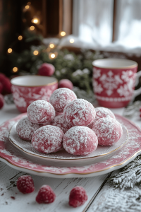 Raspberry Almond Snowball Cookies
