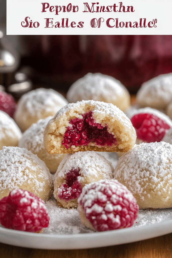Raspberry Almond Snowball Cookies