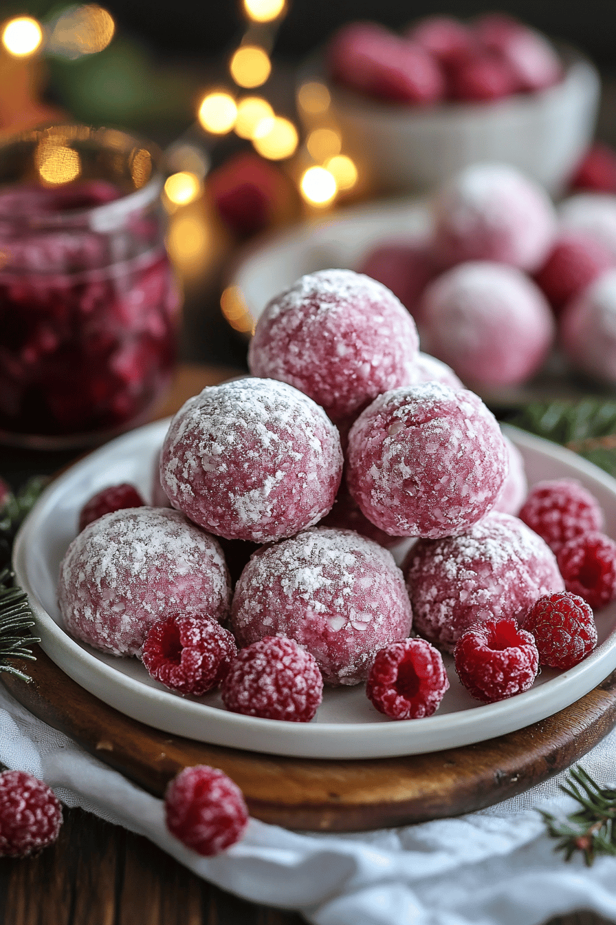 Raspberry Almond Snowball Cookies final dish beautifully presented and ready to serve