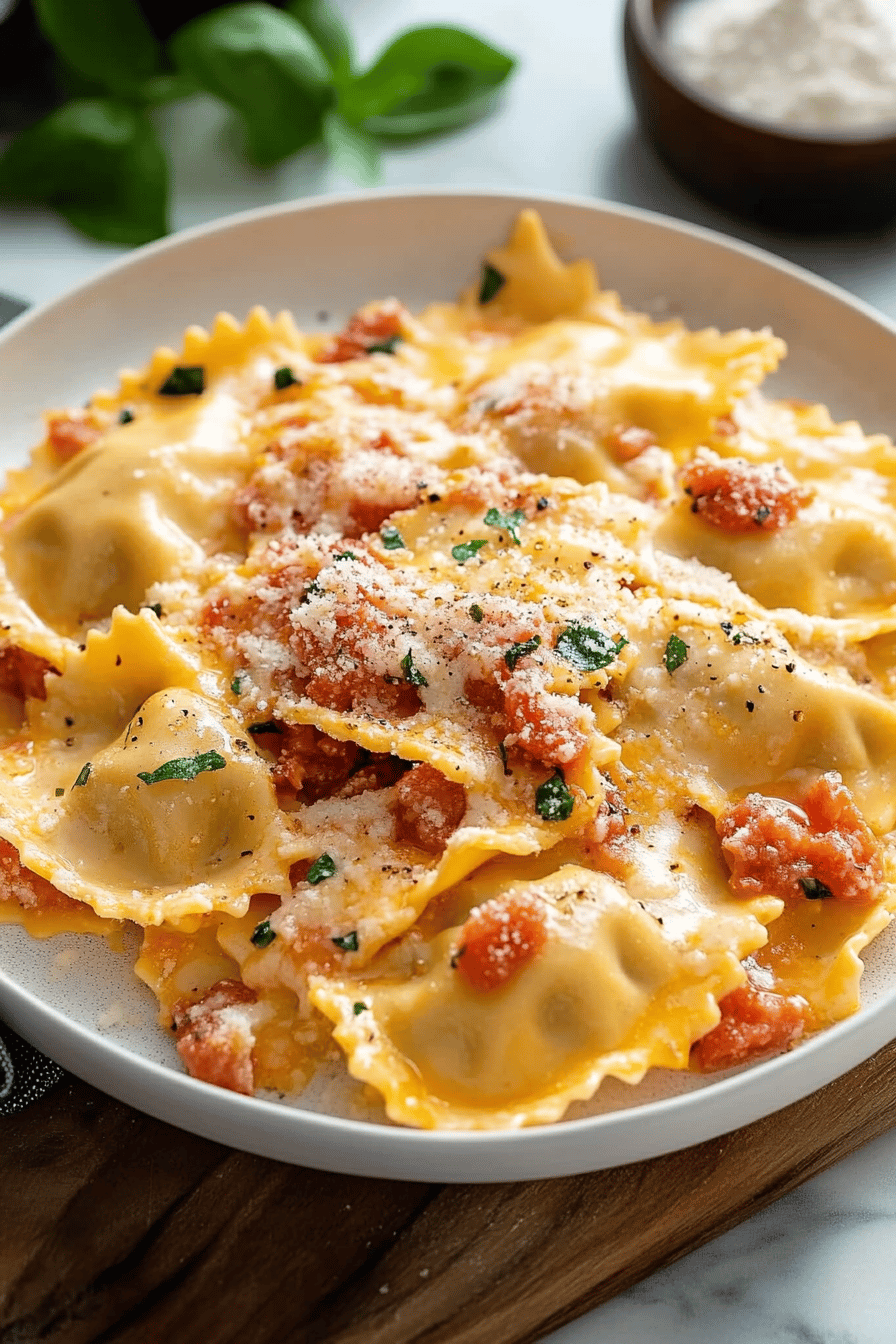 Ravioli Sauce Variations ingredients organized and measured on kitchen counter