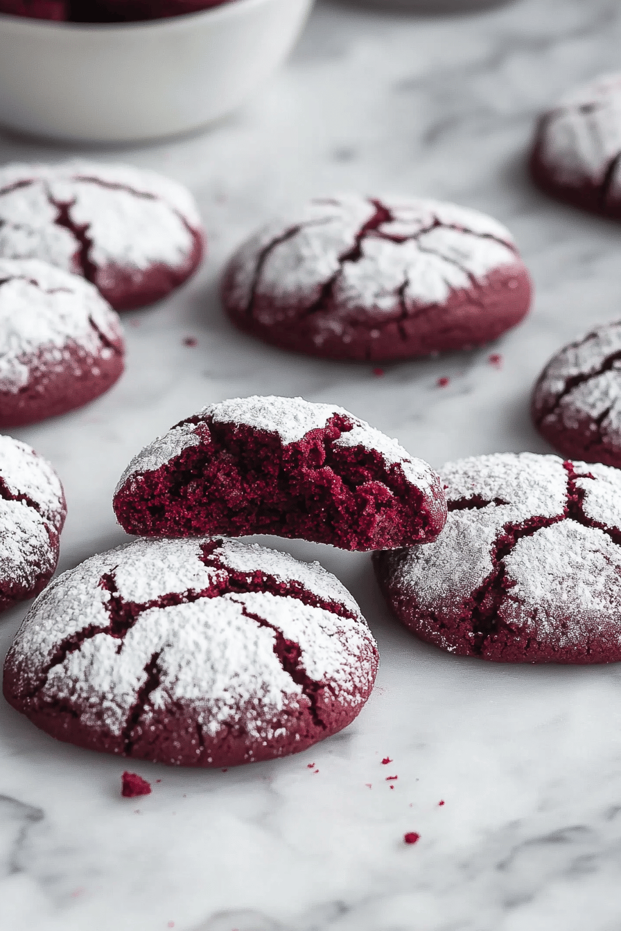 Red Velvet Crinkle Cookies final dish beautifully presented and ready to serve