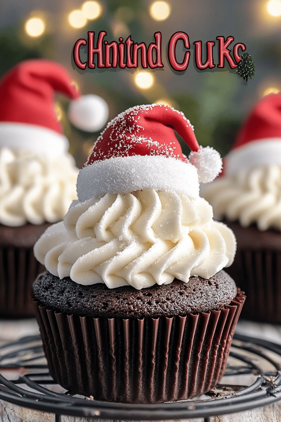 Santa Hat Chocolate Cupcakes final dish beautifully presented and ready to serve