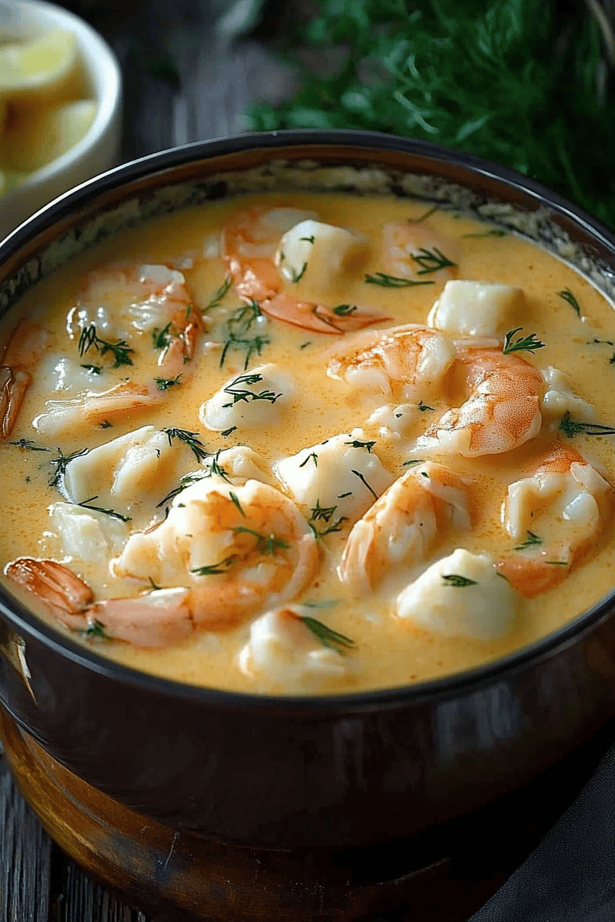 Seafood Bisque final dish beautifully presented and ready to serve